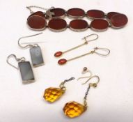 A white metal and Cornelian set panel Bracelet, Earrings etc