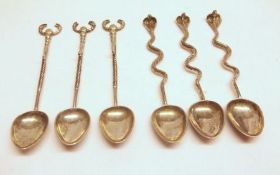 A set of six foreign white metal Coffee Spoons with Scorpion and Cobra ends (6)