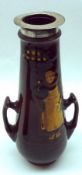 A Royal Doulton Kings Ware tapering double-handled Vase, decorated with a friar on a brown