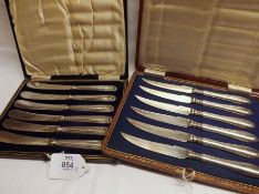 A Cased Set of Six Electroplated Bladed Cake Knives with Shell pattern Silver Handles, Sheffield