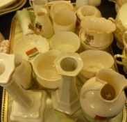 A Tray of various assorted Crested China Wares, to include Candlesticks, Jugs, Tea Cups etc, also to