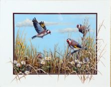MARK CHESTER (CONTEMPORARY, BRITISH) AUTUMN CHARM (GOLDFINCHES) acrylic, signed lower right 10 x
