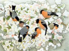 KEITH HENDERSON (1883-1982, BRITISH) BULLFINCHES ON BLOSSOM coloured artist’s proof with publisher’s