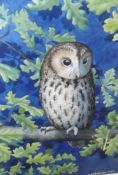 KATE BATCHELOR (CONTEMPORARY, BRITISH) OWL ON A BRANCH watercolour, signed and dated 1989, lower