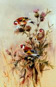 * ROLAND GREEN (1890-1972, BRITISH) GOLDFINCHES ON THISTLE watercolour, signed lower right 12 x 8ins