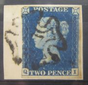 GB 1840 Twopenny Blue on piece, nicely cancelled by black Maltese Cross postmark