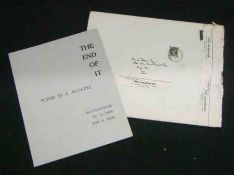 ALFRED ALVAREZ: THE END OF IT POEMS, Ill D Nice and D Page, [1968], Privately Printed, signed and