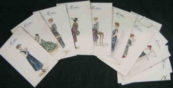 A small Packet: 12 Assorted Prototype Menu Cards, each depicting a Watercolour Sketch of a young