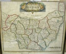 R MORDEN: SUFFOLK, engr’d hand col’d Map, (1695], approx. 14” x 16 ½”, f/g