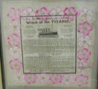 In Memoriam Decorative Printed Napkin, commemorating the sinking of the Titanic, approx 14” x 14”,