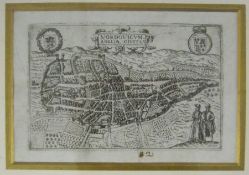 F VALEZO: NORDOVICUM ANGLIE CIVITAS, engrd birds-eye view, [1595], approx. 3 ¼” x 5 ¼”, f/g