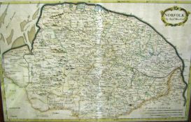 R MORDEN: NORFOLK, engrd hand col’d Map, [1695], approx. 14 ½” x 23”, f/g