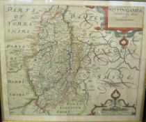 SAXTON/KIP: NOTINGAMIAE COMITATUS, engr’d hand col’d Map, circa 1637, approx. 10 ¼” x 12 ½”, f/g