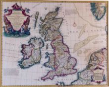G DELISLE: LES ISLES BRITANIQUES OU FONT LE ROYAUMS D’ANGLETERRE …., engr’d hand col’d Map, circa