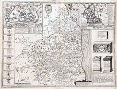 J SPEEDE: NORTHUMBERLAND, engrd map circa 1612, approx 15” x 20”