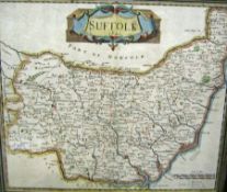 R MORDEN: SUFFOLK, engr’d hand col’d Map, (1695], approx. 14” x 16 ½”, f/g