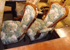A Victorian Armchair, frame with walnut veneer and inlaid detail, the back, sides and arms
