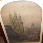 A 19th Century Pencil and Watercolour Study of a Continental City Market Scene, signed A H Kirk,