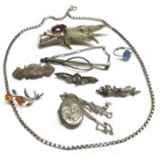 A packet of assorted Victorian and later white metal jewellery including Brooches, Necklet,