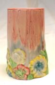 A Clarice Cliff “My Garden” Cylindrical Vase, the body with grey and puce Delicia type streaks