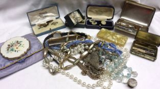 A Mixed Lot of Jewellery: Necklaces, Wristwatch, Compact, Evening Purse etc (qty)