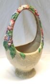 A Clarice Cliff Large Basket, “My Garden” with coloured floral relief moulded handle and plain