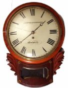 An early 19th Century Mahogany Cased Drop Dial Timepiece, brass bezel over convex dial, Josh