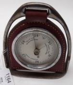 An unusual Chromium Cased Cylindrical Barometer, fitted in a frame formed as a stirrup with