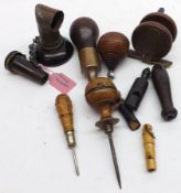 A Mixed Lot: various Treen Wares, to include small Centre Pin Fishing Reel, Vintage Earpiece,