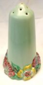 A Clarice Cliff Large “My Garden” Sifter, decorated in blue/green with floral relief moulded foot,