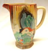 A Clarice Cliff Forest Glen Jug of octagonal baluster form, Wilkinsons and Royal Staffordshire