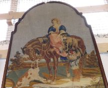 A Grospoint Embroidered Victorian Wool Work Panel, depicting scene of a lady mounted on horseback