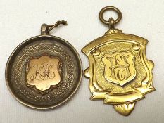 Two various presentation inscribed Chain Fobs, one shield-shaped Silver Gilt example, the other