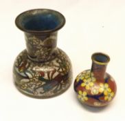 A small Cloisonné Vase with trumpet neck and spreading body; together with a further small iron