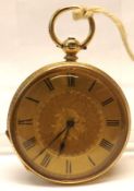 A last quarter of the 19th Century 18K Cased Open Face Fob Watch, lever movement to an engine-turned