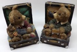 A pair of unusual Bookends, modelled as teddy bears seated in open suitcases, resin/plaster and
