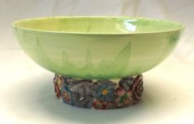 A Clarice Cliff “My Garden” Circular Pedestal Bowl, the centre painted with a coloured floral panel,