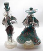 Two 20th Century Murano Glass Models of a Dandy and his Female Companion, decorated with Copper