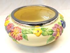 A Clarice Cliff “My Garden” Small Salad Bowl with chromium rim, the body with coloured floral relief
