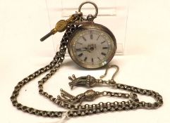 A last quarter of the 19th Century Silver Cased Open Face Fob Watch, unsigned lever movement to a