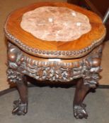 A late 19th/early 20th Century Oriental Hardwood Side Table, the top inlaid with red marble panel to