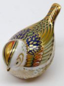 A Royal Crown Derby Paperweight modelled as a small bird, gilt button, 3 ¼” long