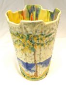A Clarice Cliff Vase shape number 451 decorated with the “Patina Coastal” design, 8” high