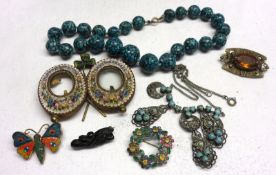 A Mixed Lot: a Turquoise chip Bead Necklace, a Micro Mosaic Double Photograph Frame and other
