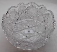 A heavily facetted Lead Crystal Glass Circular Bowl with serrated rim, 9” diameter