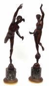 A pair of Bronze Classical Figures, modelled as mythological subjects depicting a winged messenger