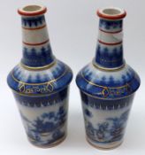 A pair of decorative 19th Century English Spill Vases of balustered cylindrical form, depicting