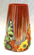 A Clarice Cliff large “My Garden” Conical Vase of spreading form, with an iron red and grey and