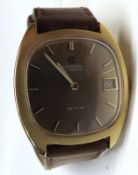 A Gents 1970s 9ct Gold Cased Omega Deville Wristwatch with automatic calendar movement, gold/white