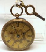A last quarter of the 19th Century 9ct Gold Cased Open Face Fob Watch with key wind, unsigned